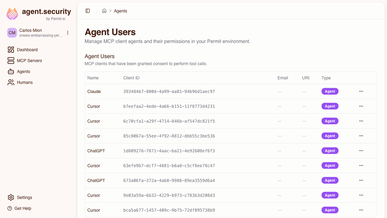 Agent Users page